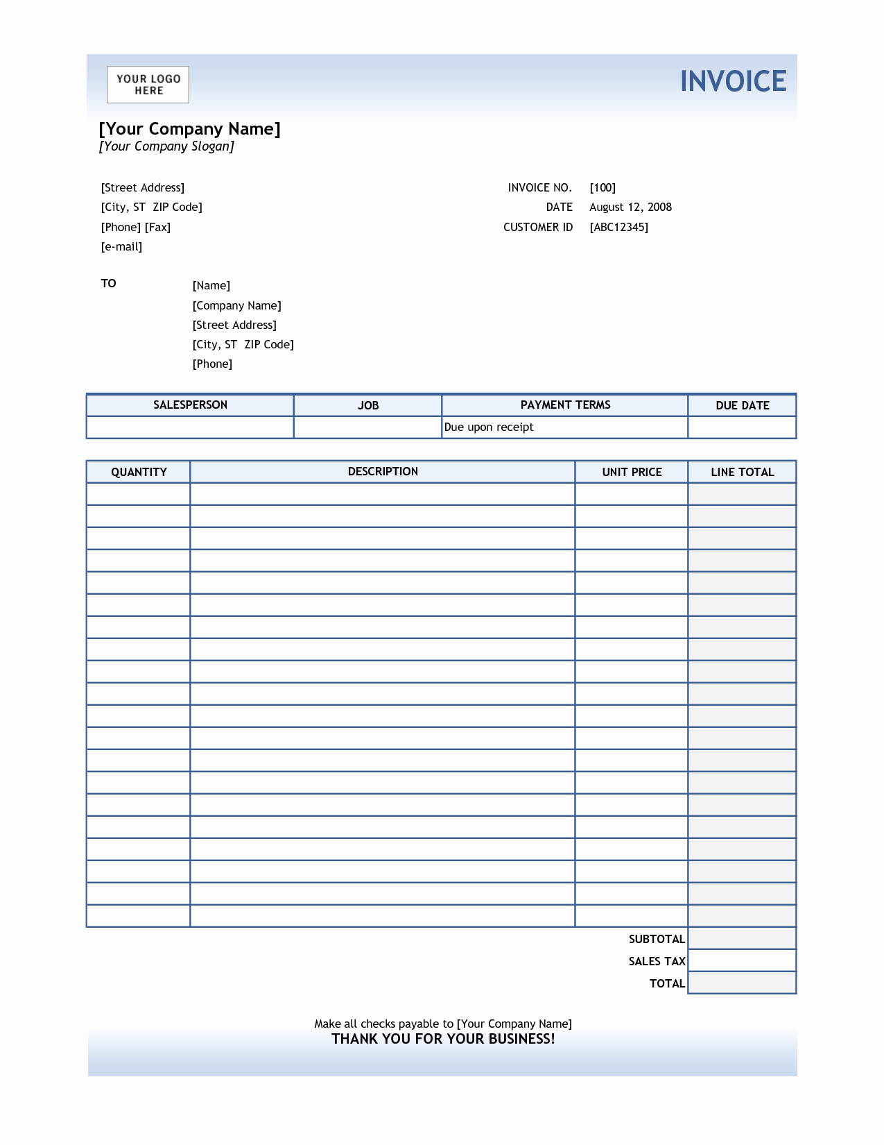 Fillable Invoice Template Pdf Inspirational Service Invoice Template Excel