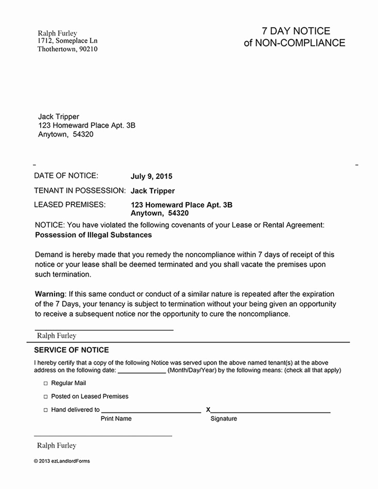 Florida Eviction Notice Template Awesome Florida 7 Day Notice Of Non Pliance