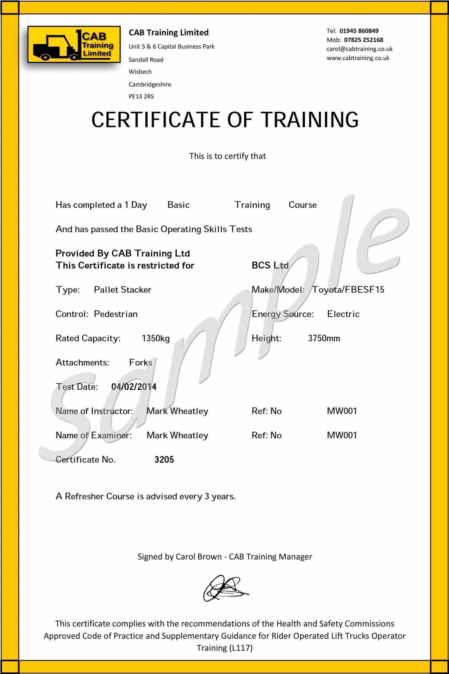 Forklift Certificate Template Free Elegant forklift Certificate Template Free