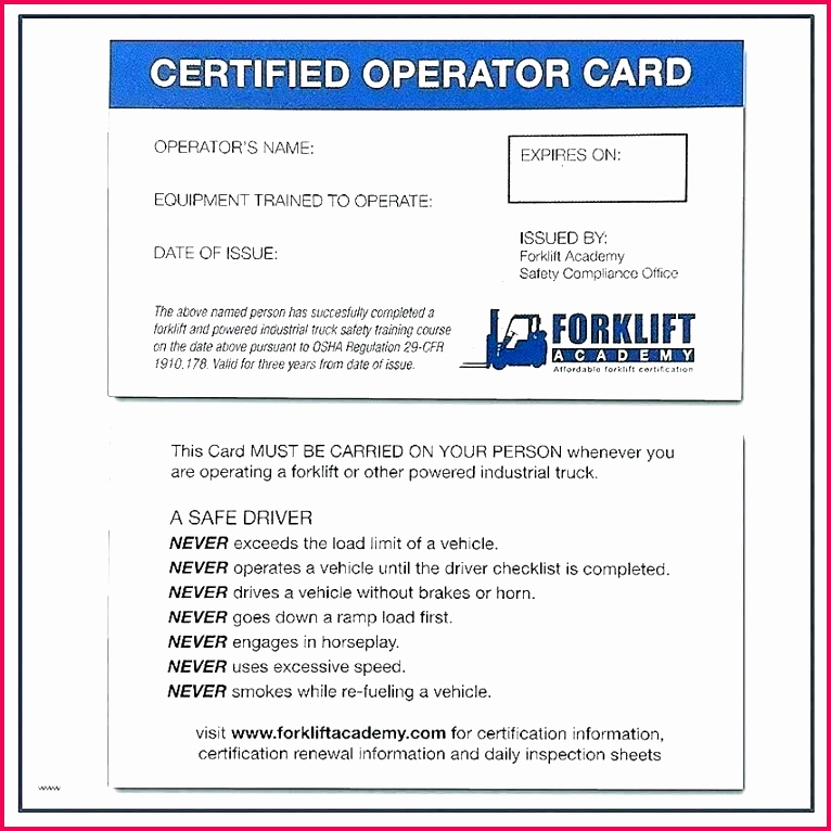 Forklift Training Certificate Template Elegant 3 Training Certification Wallet Card Template