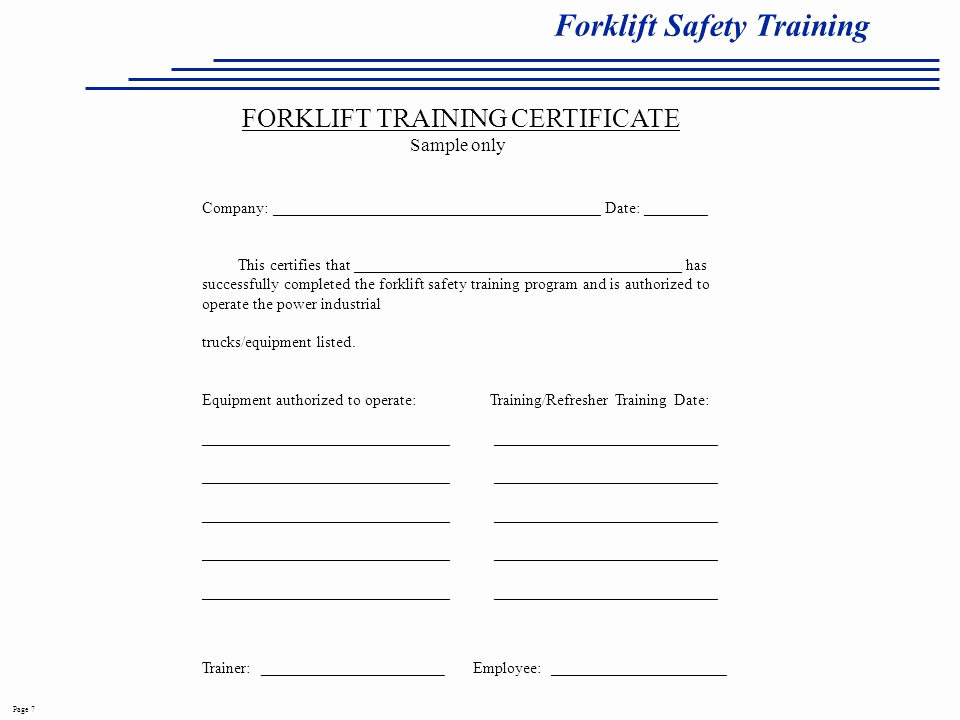 Forklift Training Certificate Template Luxury 26 Of fork Lift Written Safety Program Template