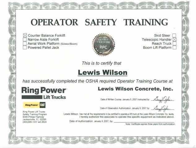 Forklift Training Certificate Template New Scissor Lift Certification Card Template