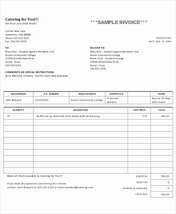 Free Catering Invoice Template Beautiful Catering Invoice Template – Emmamcintyrephotography