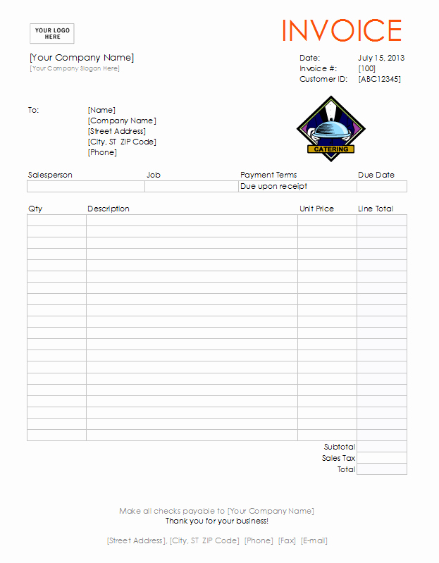 Free Catering Invoice Template Fresh Catering Invoice Template