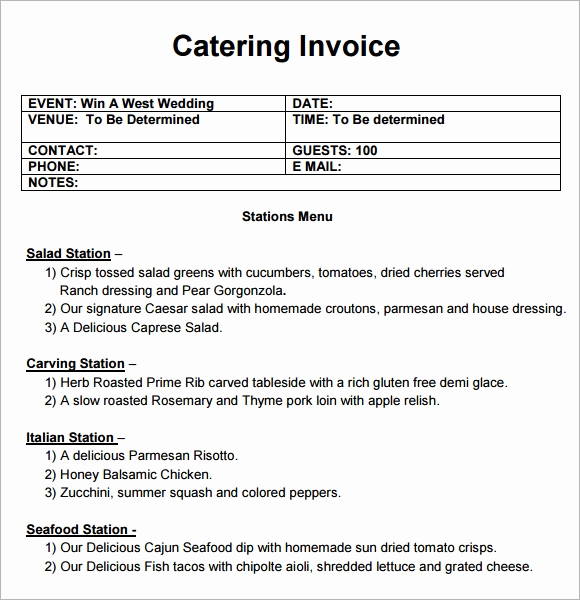 Free Catering Invoice Template Luxury Sample Catering Invoice Template 10 Free Download