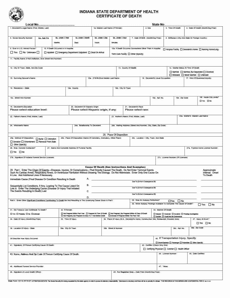 Free Death Certificate Template Awesome 37 Blank Death Certificate Templates [ Free] Templatelab