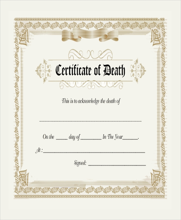 Free Death Certificate Template Inspirational Sample Blank Certificate 8 Documents In Pdf Word