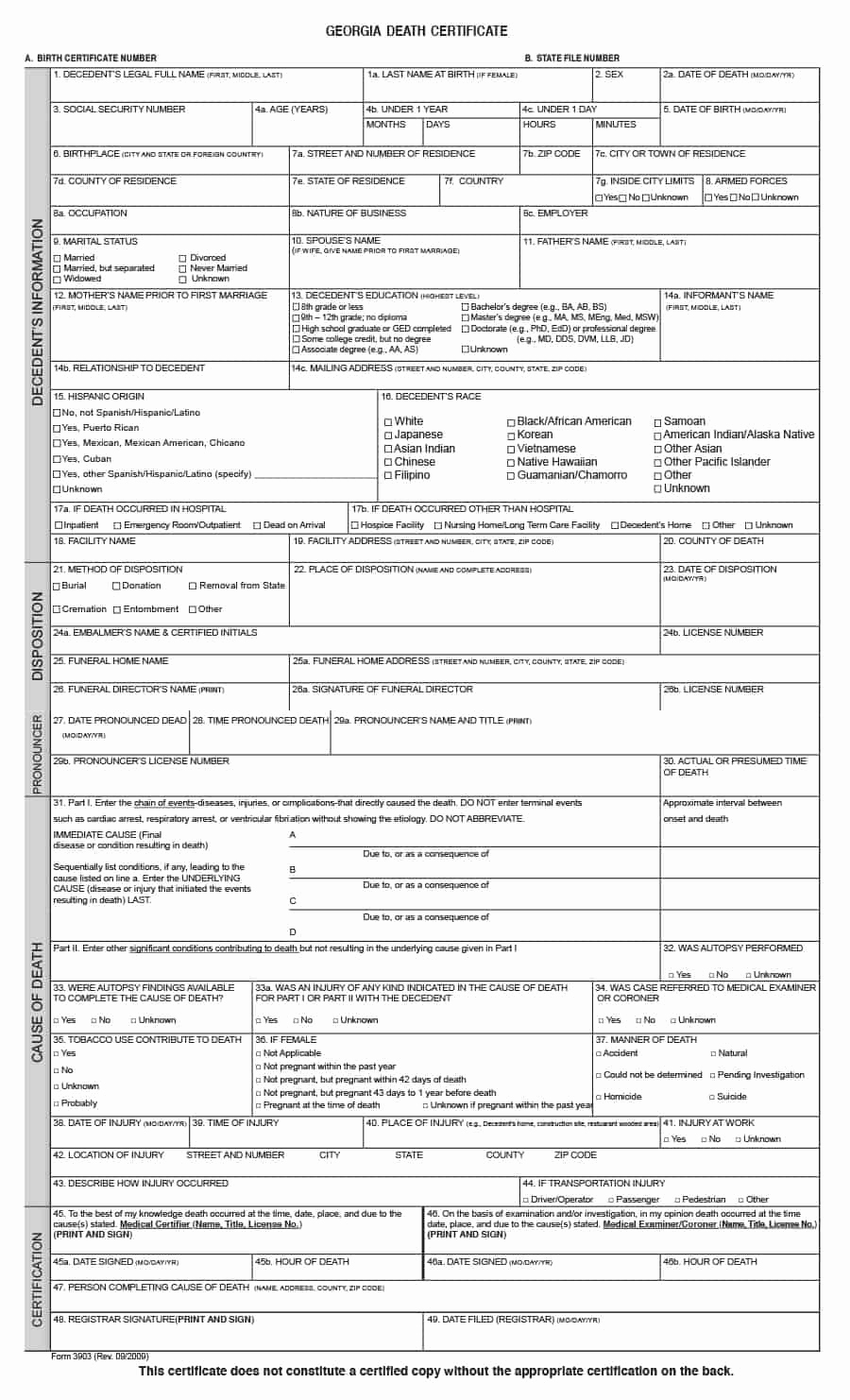 Free Death Certificate Template Lovely 37 Blank Death Certificate Templates [ Free] Templatelab