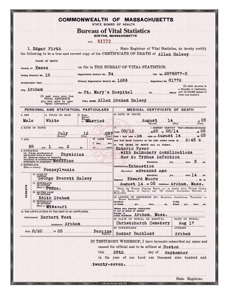 Free Death Certificate Template New 37 Blank Death Certificate Templates [ Free] Templatelab
