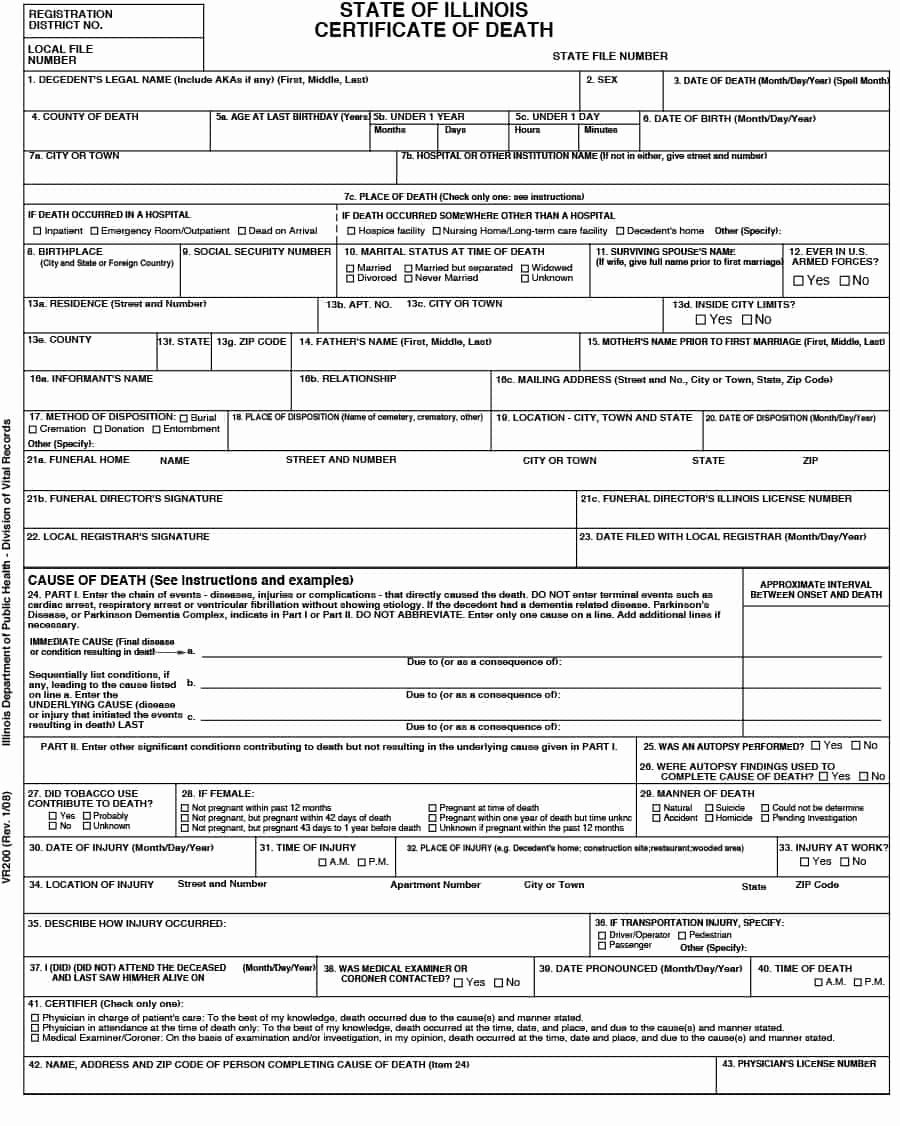 Free Death Certificate Template New 37 Blank Death Certificate Templates [ Free] Templatelab