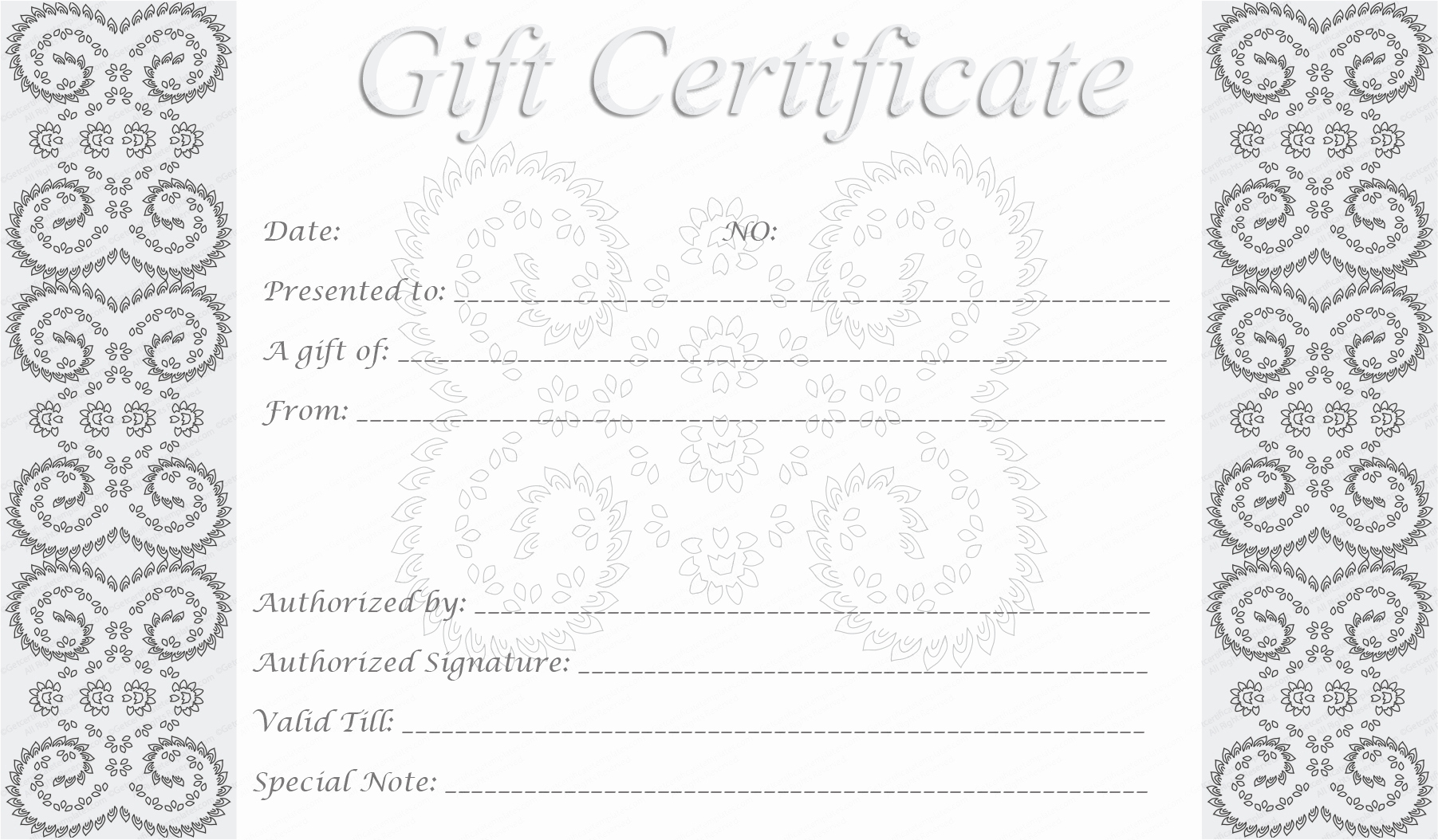 Free Downloadable Gift Certificate Template Inspirational Editable and Printable Silver Swirls Gift Certificate Template