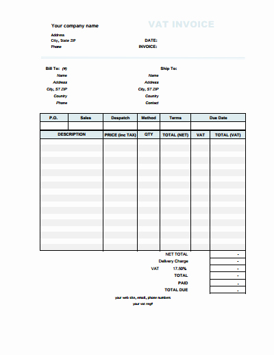 Free Editable Invoice Template Elegant Vat Invoice Template Free Download Create Edit Fill