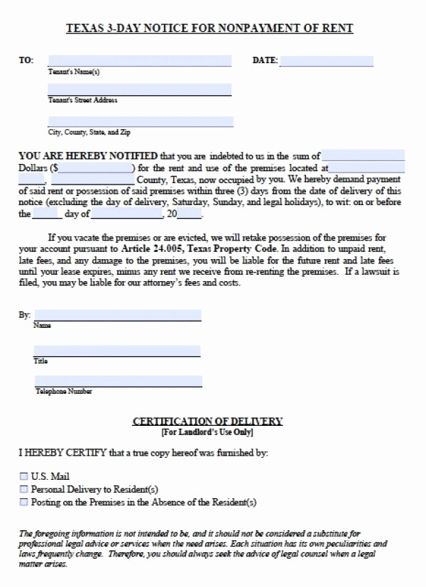 Free Eviction Notice Template Texas Beautiful Printable Sample 3 Day Eviction Notice form