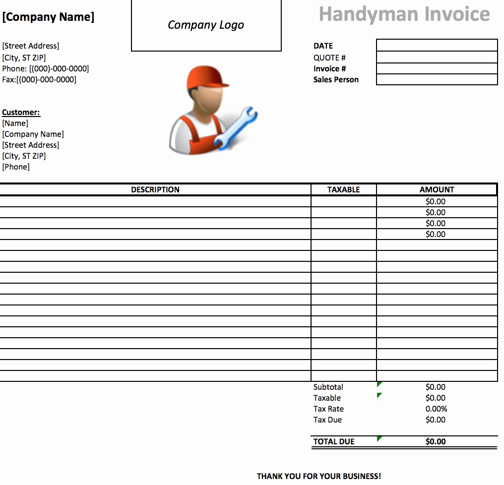 Free Handyman Invoice Template Awesome Handyman Invoice Template