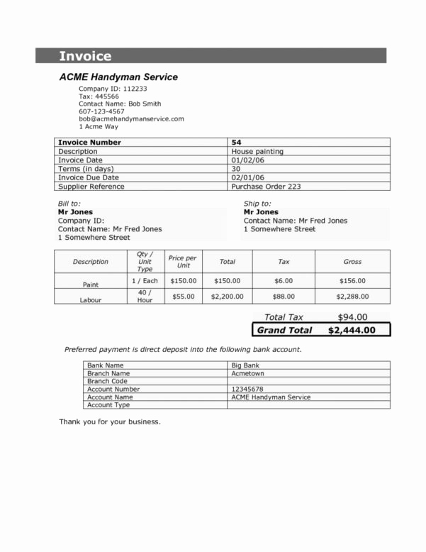 Free Handyman Invoice Template Elegant Handyman Invoice Spreadsheet Templates for Busines
