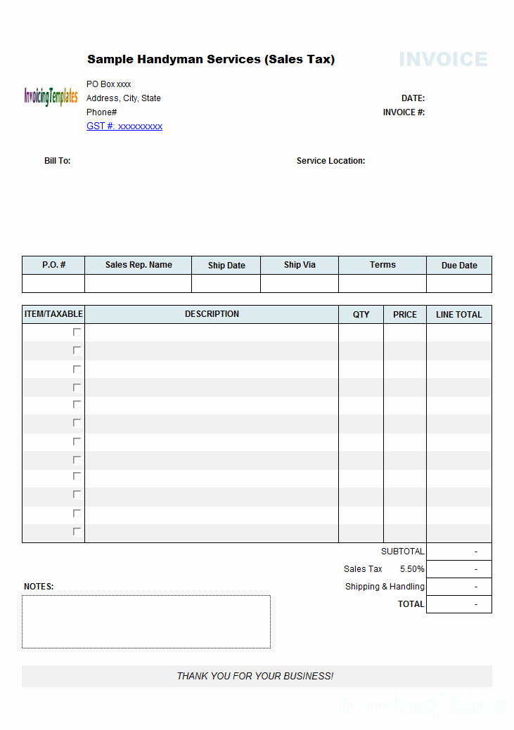 Free Handyman Invoice Template Fresh Canadian Invoice Template with Hst