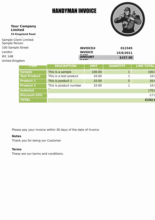 Free Handyman Invoice Template Fresh Free 12 Handyman Invoice Templates In Pdf Ms Word