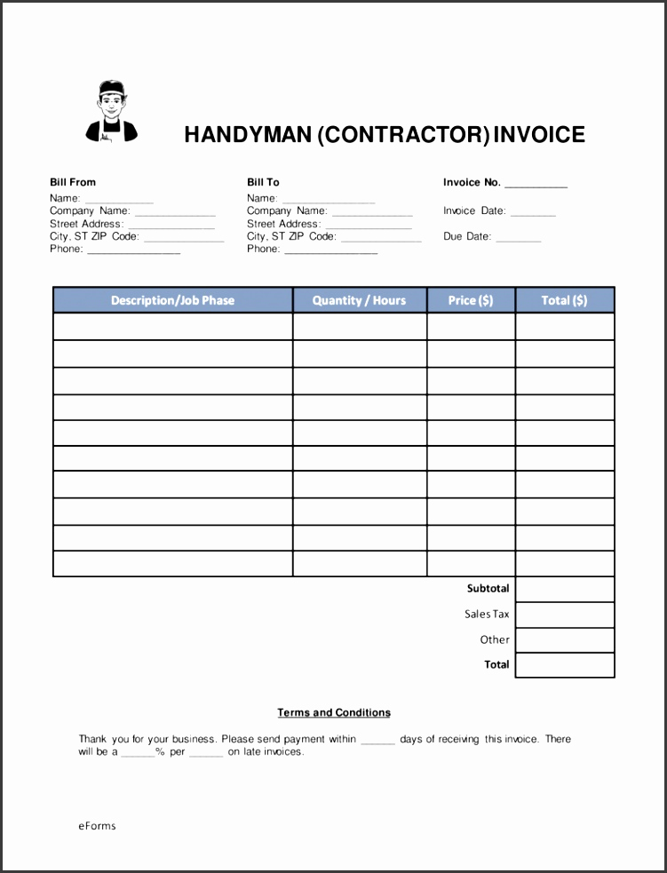 Free Handyman Invoice Template Unique 6 Contractor Invoice Template Free Sampletemplatess