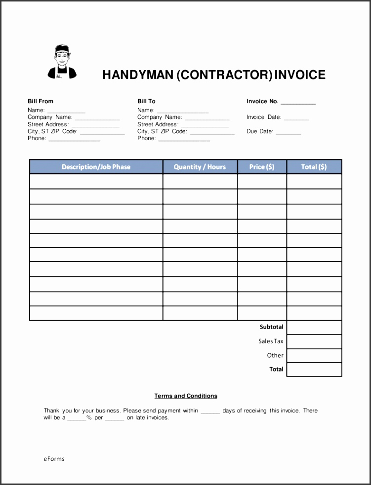 contractor invoice template free