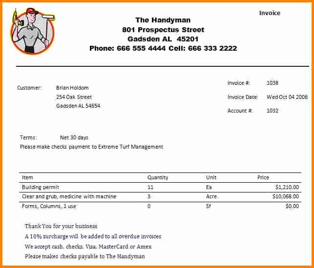 Free Handyman Invoice Template Unique 6 Handyman Invoice Template Invoice Term