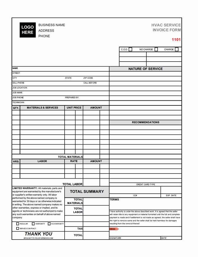 Free Hvac Invoice Template Beautiful Free Hvac Invoice Template Pdf Word