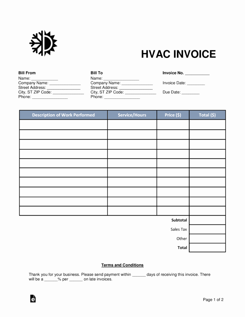 Free Hvac Invoice Template Beautiful Free Hvac Invoice Template Word Pdf