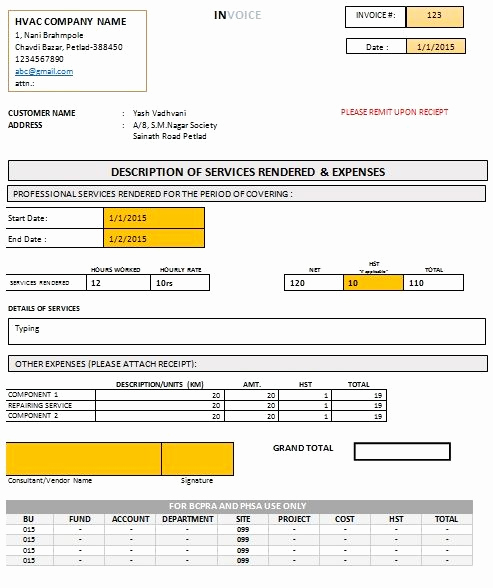 Free Hvac Invoice Template Luxury Hvac Invoice form Free Download