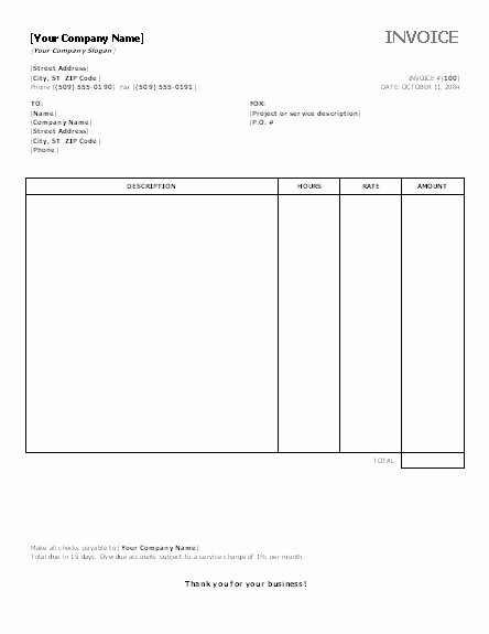 Free Invoice Template Microsoft Word Luxury Service Invoice with Hours and Rates