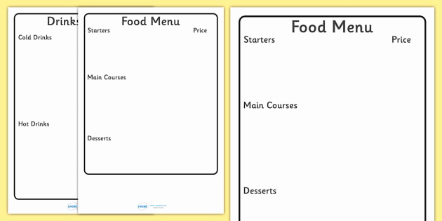 Free Kid Menu Template Awesome Editable Menu Writing Frame Editable Editable Menu