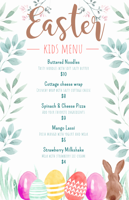 Free Kid Menu Template Beautiful Copy Of Easter Children S Menu Design