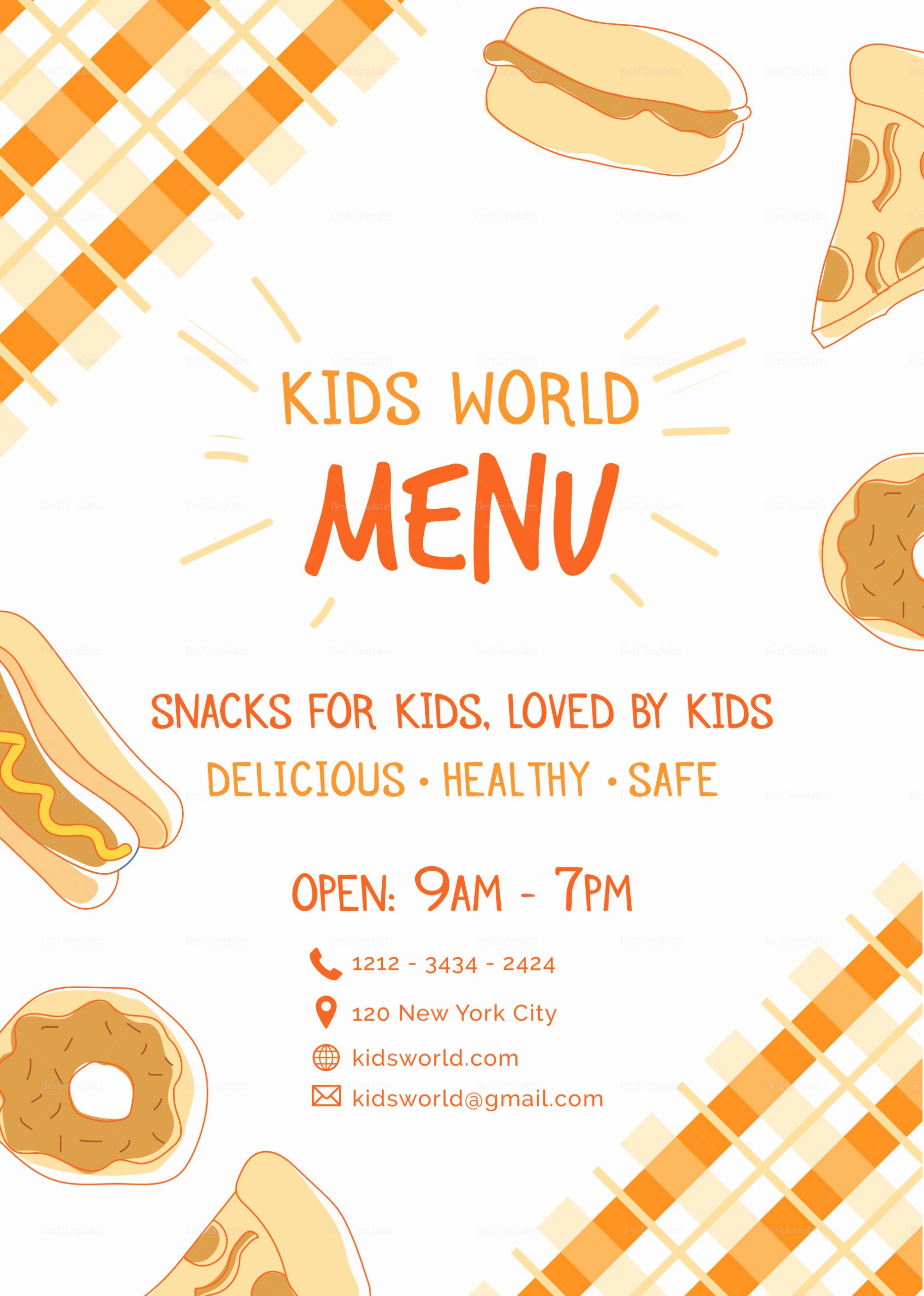 Free Kid Menu Template Lovely Kids Menu Design Template In Psd Word Publisher