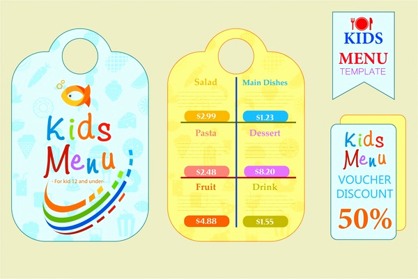 Free Kid Menu Template Lovely Kids Menu Sets Design with Colorful Cute Styles Free