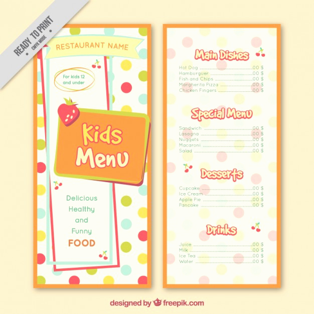 Free Kid Menu Template New Dotted Kids Menu Template Vector