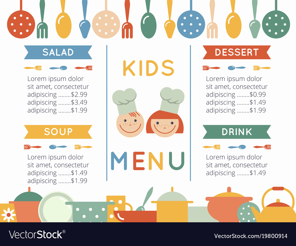 Free Kid Menu Template Unique Kids Menu Template Royalty Free Vector Image Vectorstock