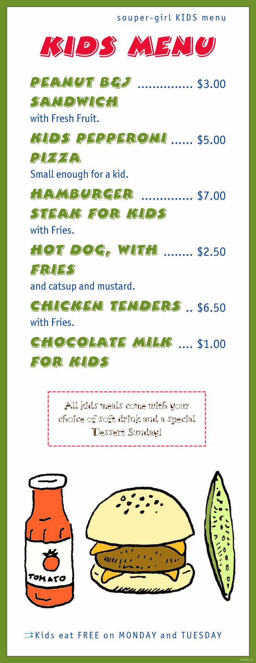 Free Kid Menu Template Unique Menupro · Menu Design Samples From Menupro Menu software