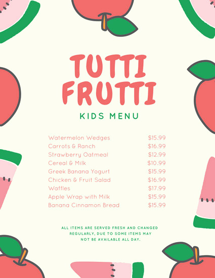 Free Kids Menu Template Beautiful Kids Menu Templates Canva