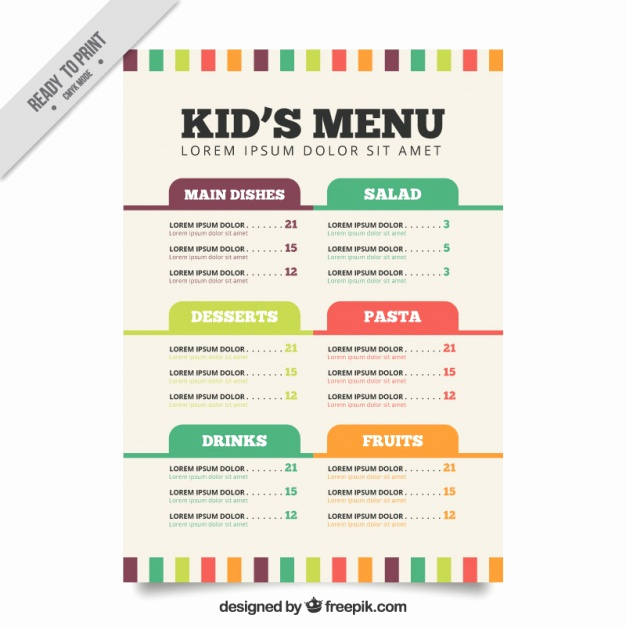 Free Kids Menu Template Fresh Flat Menu Template for Kids Vector