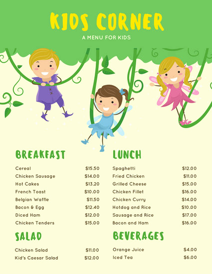 Free Kids Menu Template Luxury Customize 95 Kids Menu Templates Online Canva