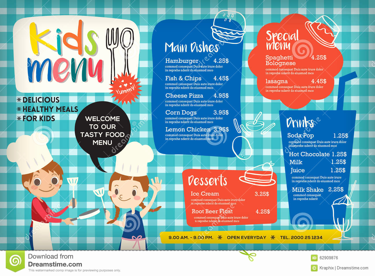 Free Kids Menu Template Unique Cute Colorful Kids Meal Menu Template Stock Vector