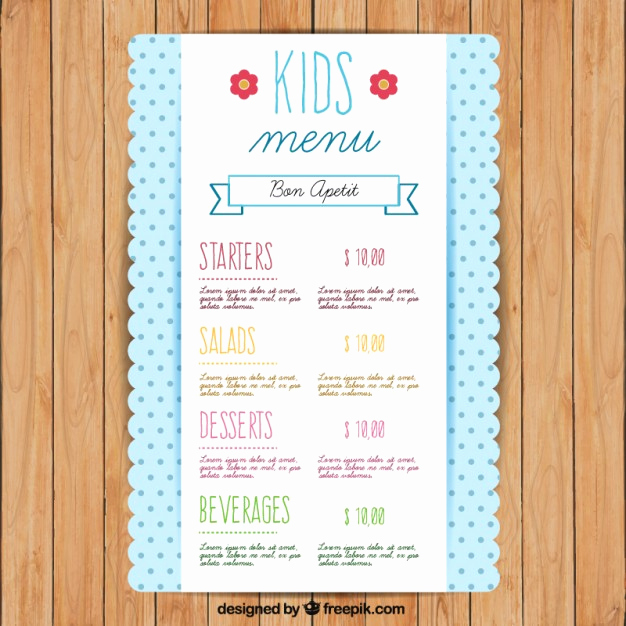 Free Kids Menu Template Unique Cute Kids Menu Template with Dots Vector