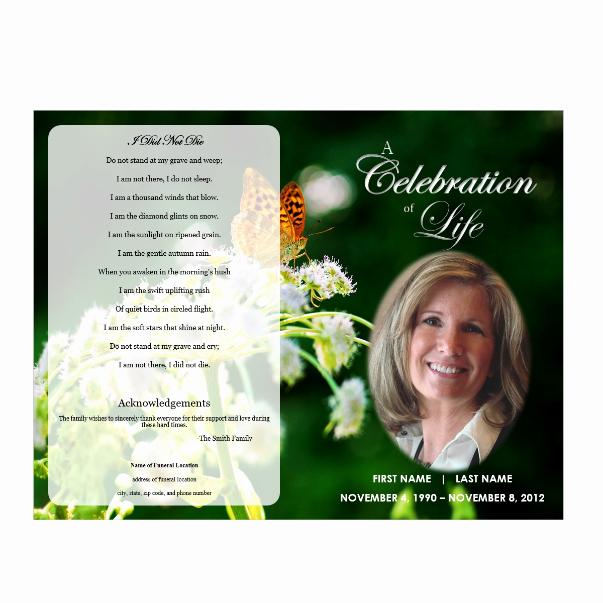 Free Memorial Program Template Luxury butterfly Memorial Program