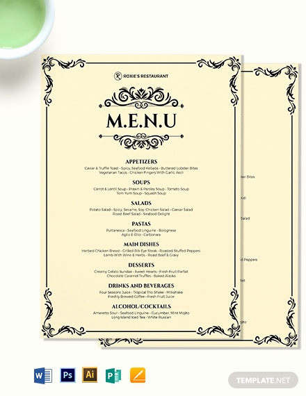 Free Menu Template Microsoft Word Inspirational Classy Classic Dinner Menu Template Word Psd