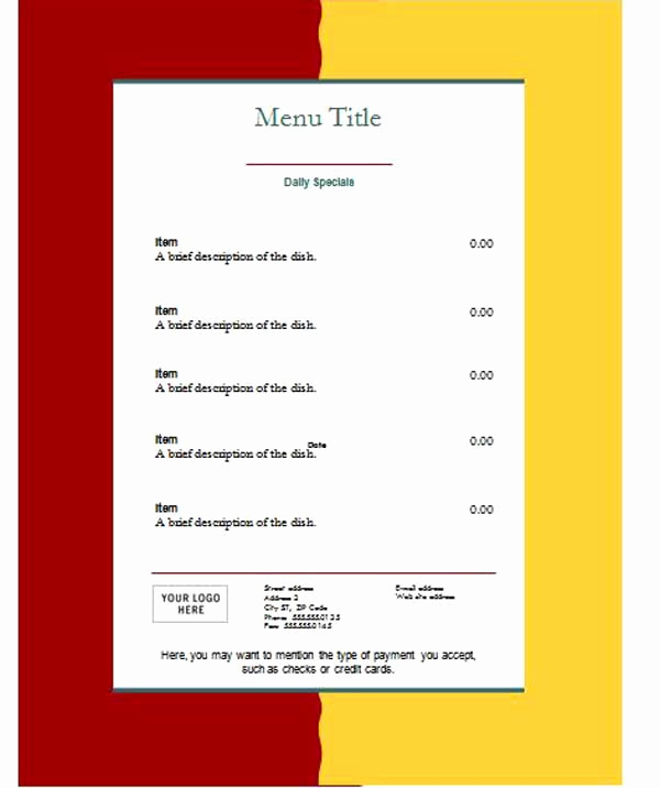 Free Menu Template Microsoft Word New Free Restaurant Menu Templates Microsoft Word Templates