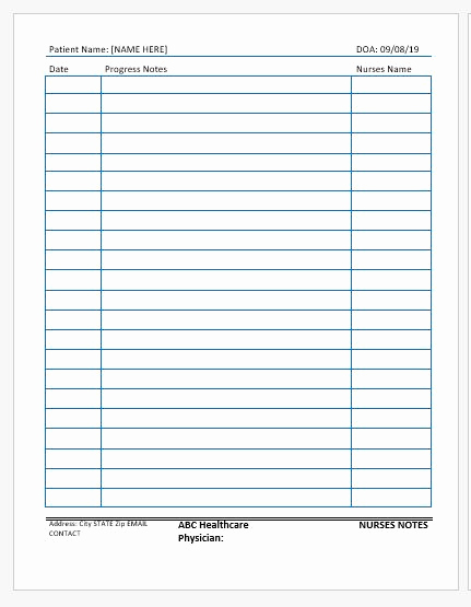 Free Nursing Progress Notes Template Lovely Blank Nurse Notes forms Template Ms Word
