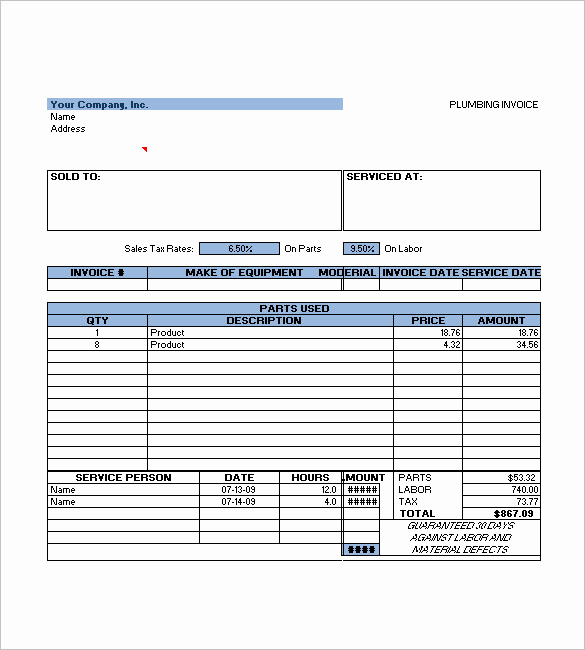 Free Plumbing Invoice Template Fresh Plumbing Invoice Template 8 Free Word Excel Pdf