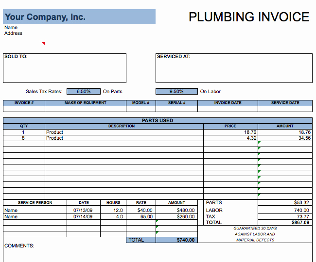 Free Plumbing Invoice Template Fresh Plumbing Invoice Template Free Invoice Templates