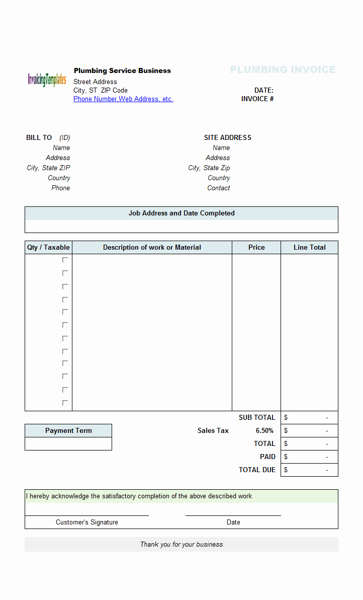 Free Plumbing Invoice Template Fresh Plumbing Service Invoicing Sample Sales Tax