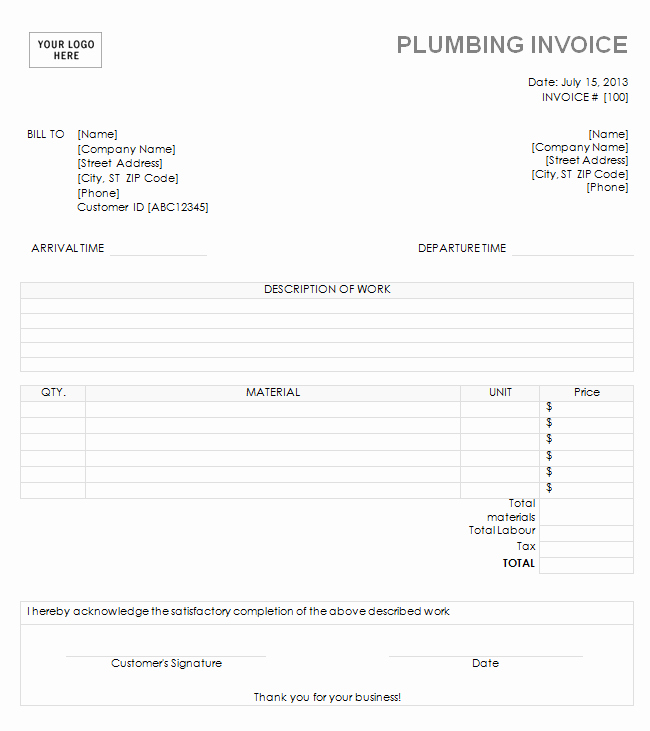 Free Plumbing Invoice Template Lovely Free Plumbing Invoice Template