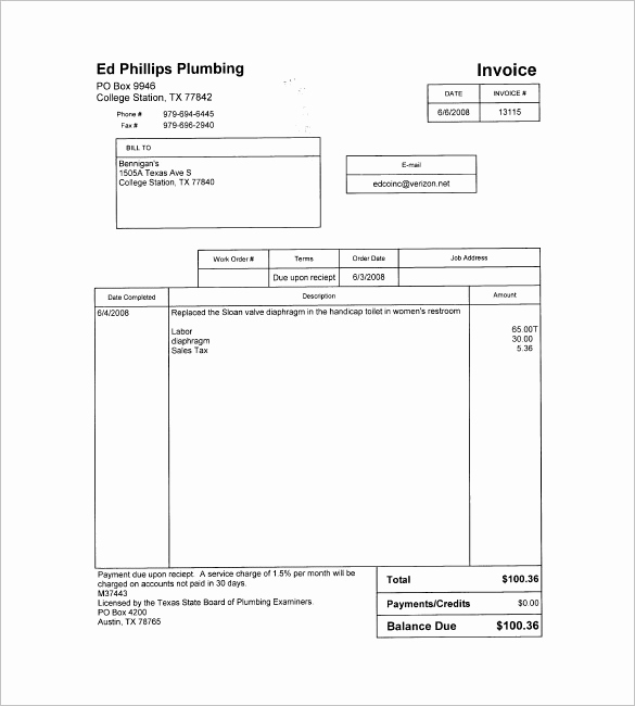 Free Plumbing Invoice Template Luxury Plumbing Invoice Templates