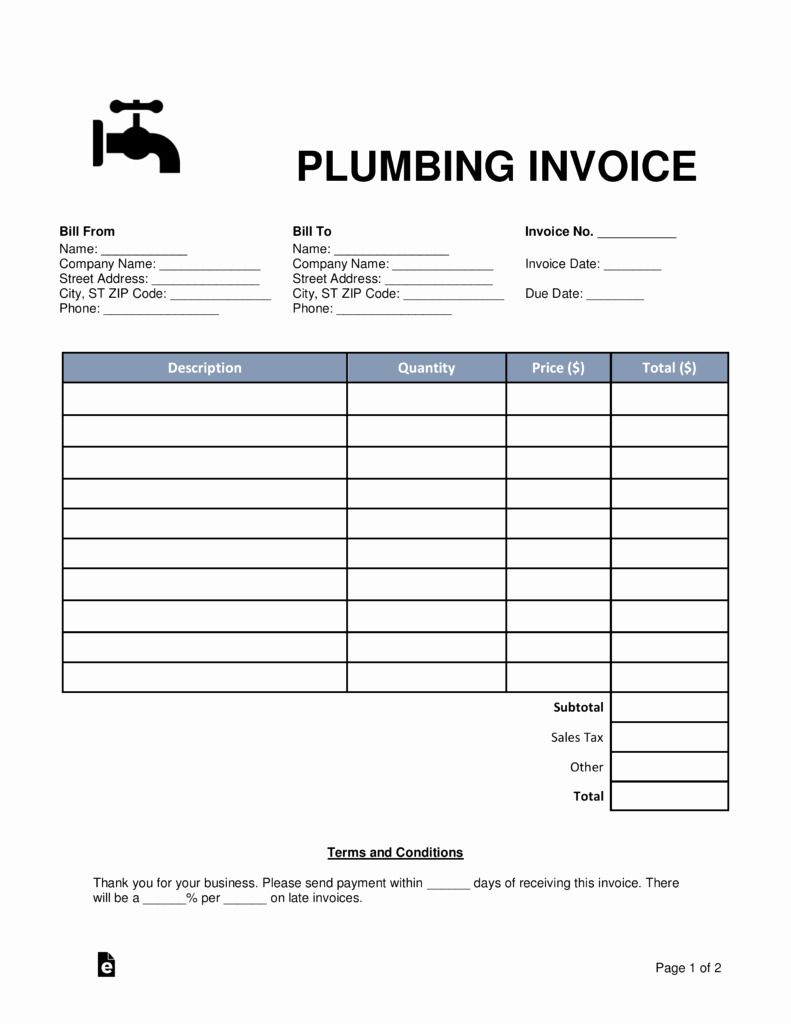 Free Plumbing Invoice Template Unique Free Plumbing Invoice Template Word Pdf